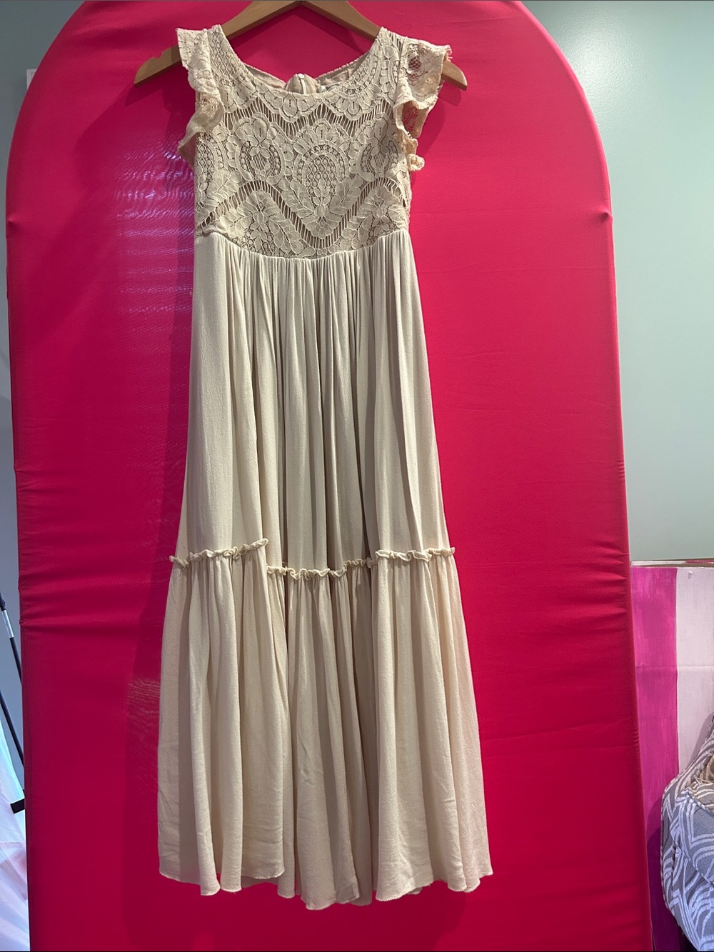 Girls' Cream Lace Bodice Formal Dress